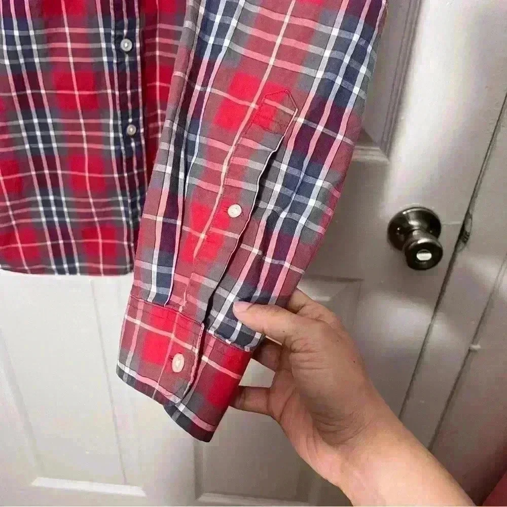 J. CREW Men’s Red and Gray Plaid Button Down | size large (16-16 1/2)